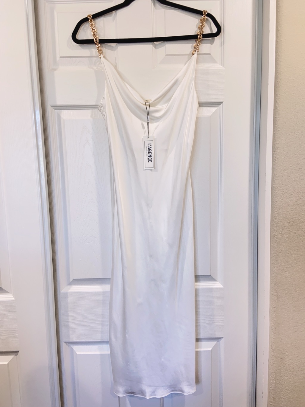 Nwt $395 L'agence Amina Satin & Chain Link Midi Dress